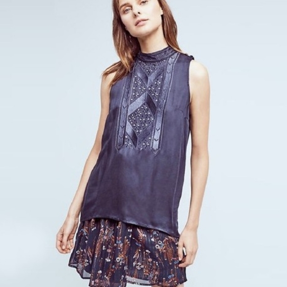 Anthropologie Tops - Anthropologie Embroidered Sleeveless Blouse